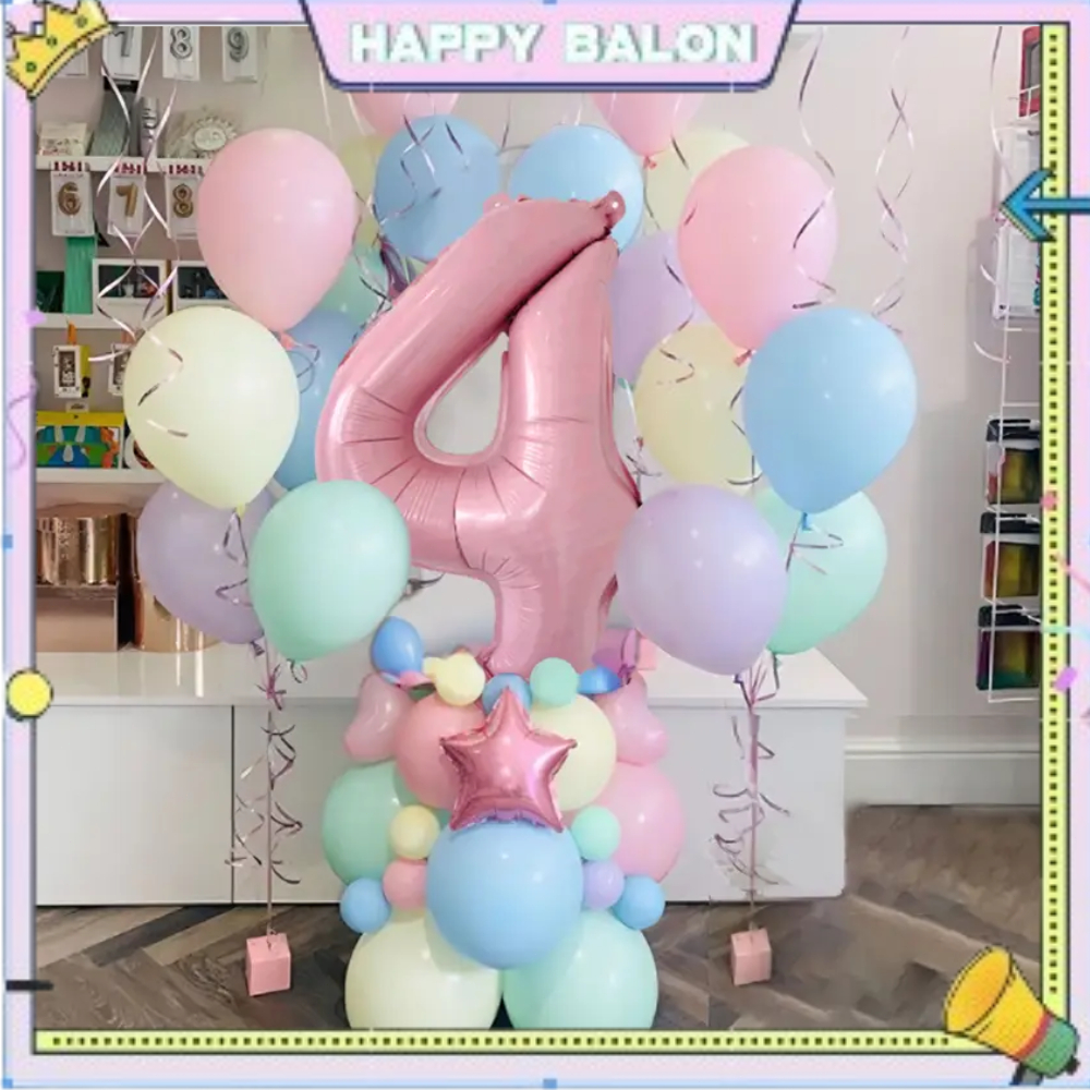Set Balon Dekorasi Ulang Tahun Angka Umur Warna Pink Isi 39 Pcs Paket Balon Dan Angka Dekorasi Untuk