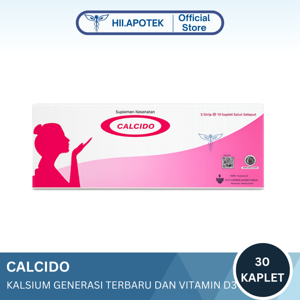 Calcido 30 Kaplet – Suplemen Kalsium + Vitamin D3 400 IU | Menjaga Kesehatan Tulang dan Gigi