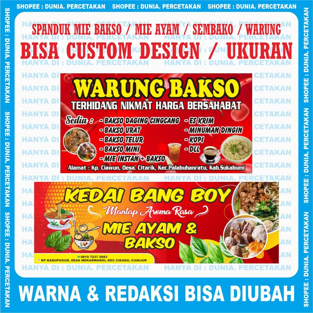SPANDUK/BANNER MIE BAKSO SPANDUK BANNER MIE AYAM KUALITAS PREMIUM TERMURAH