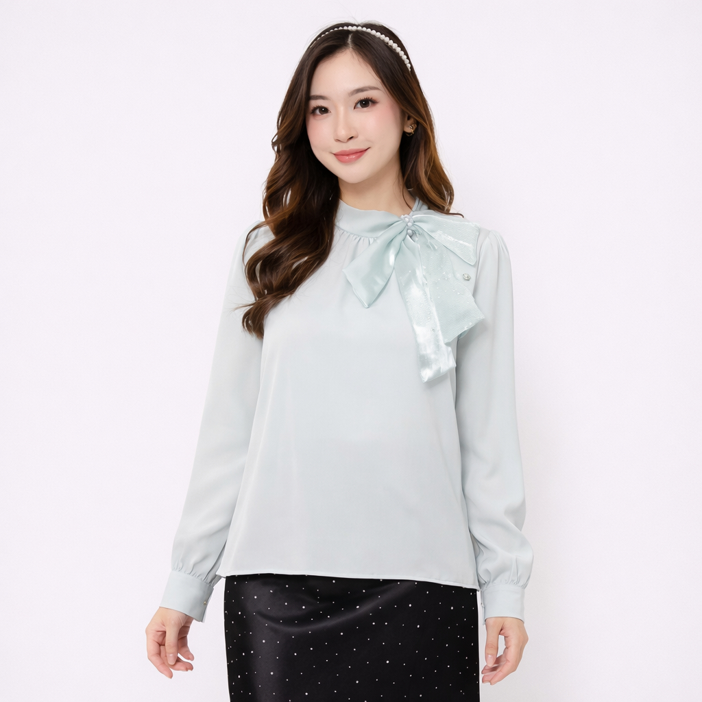 Blus Silk "Gladis" – Putih, Hitam, Hijau Mint | All Size | Elegan, Ringan & Nyaman