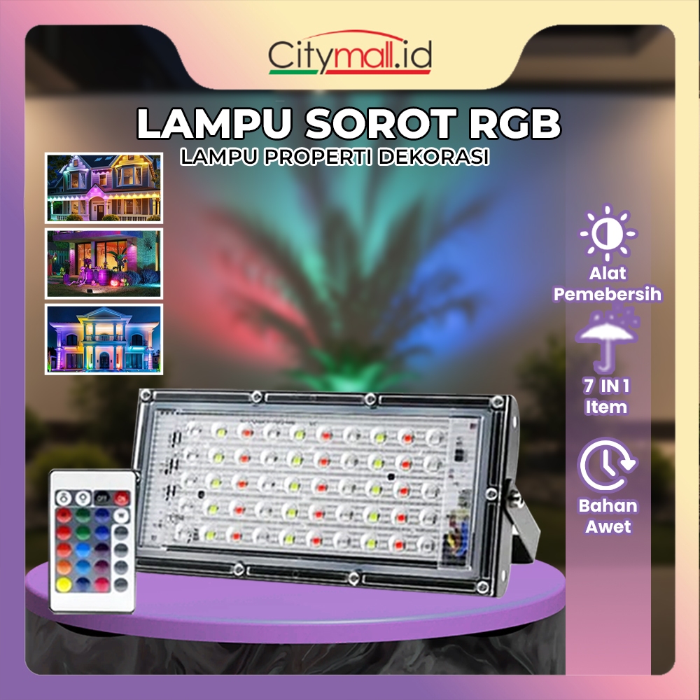 Lampu Sorot LED 50W RGB AC 220V Slim Floodlight Outdoor Indoor Waterproof Lampu Tembak Taman PJU 50 