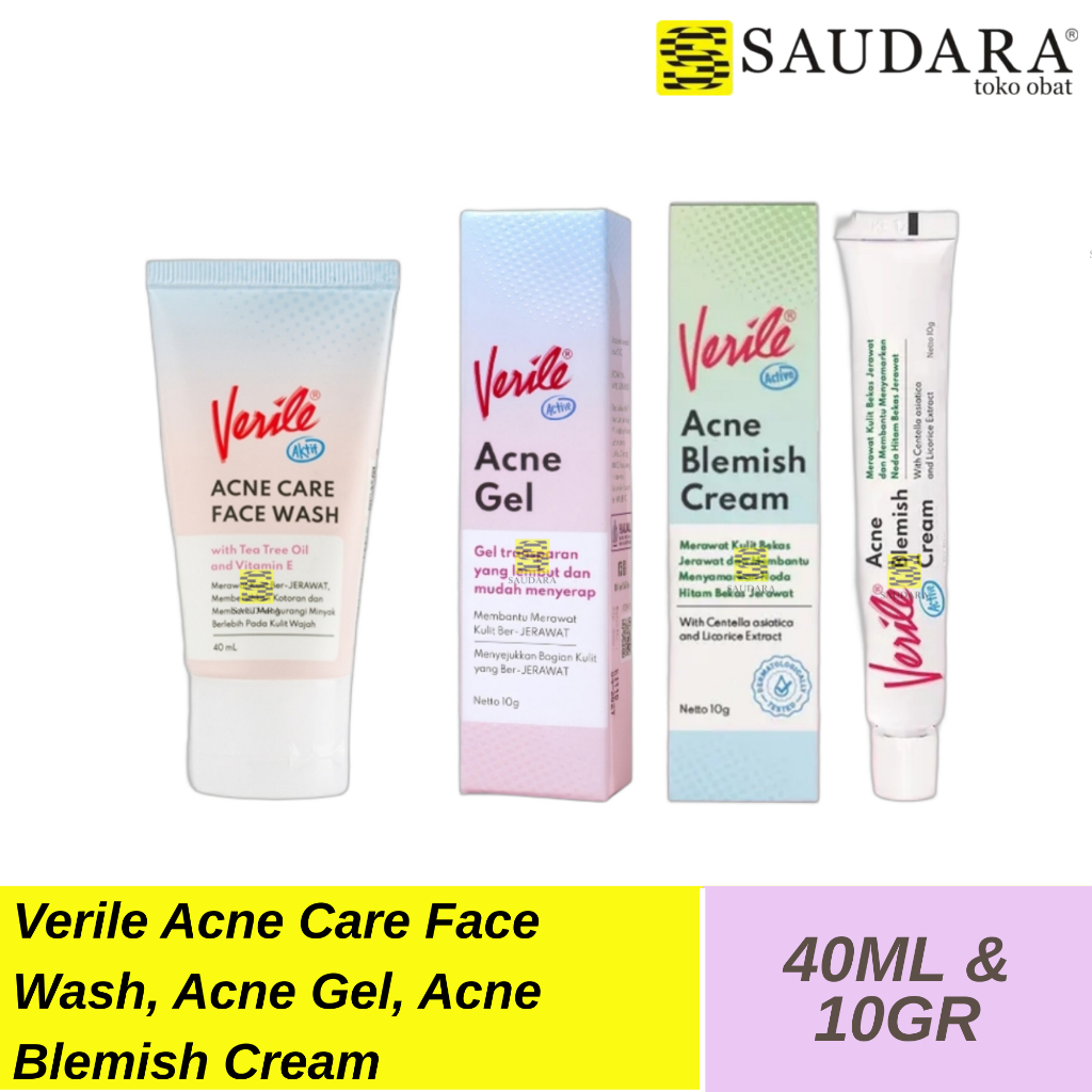 Verile Acne Gel (10gr), Verile Acne Care Facial Wash (40 Ml), Verile Acne Blemish Cream (10 Gr)