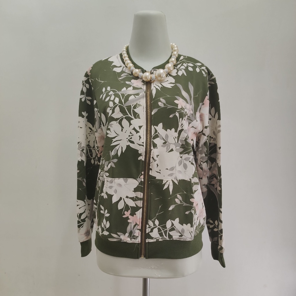 Jaket Bomber Wanita Motif Bunga Floral Love Amour Milano Original - Army (AVCBB119)