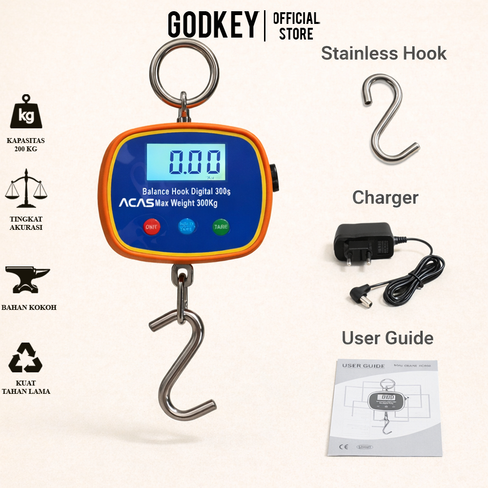 OCS L1 Timbangan Gantung Digital 300kg / 100gram Hanging Scale Barang Paket Buah Sayur