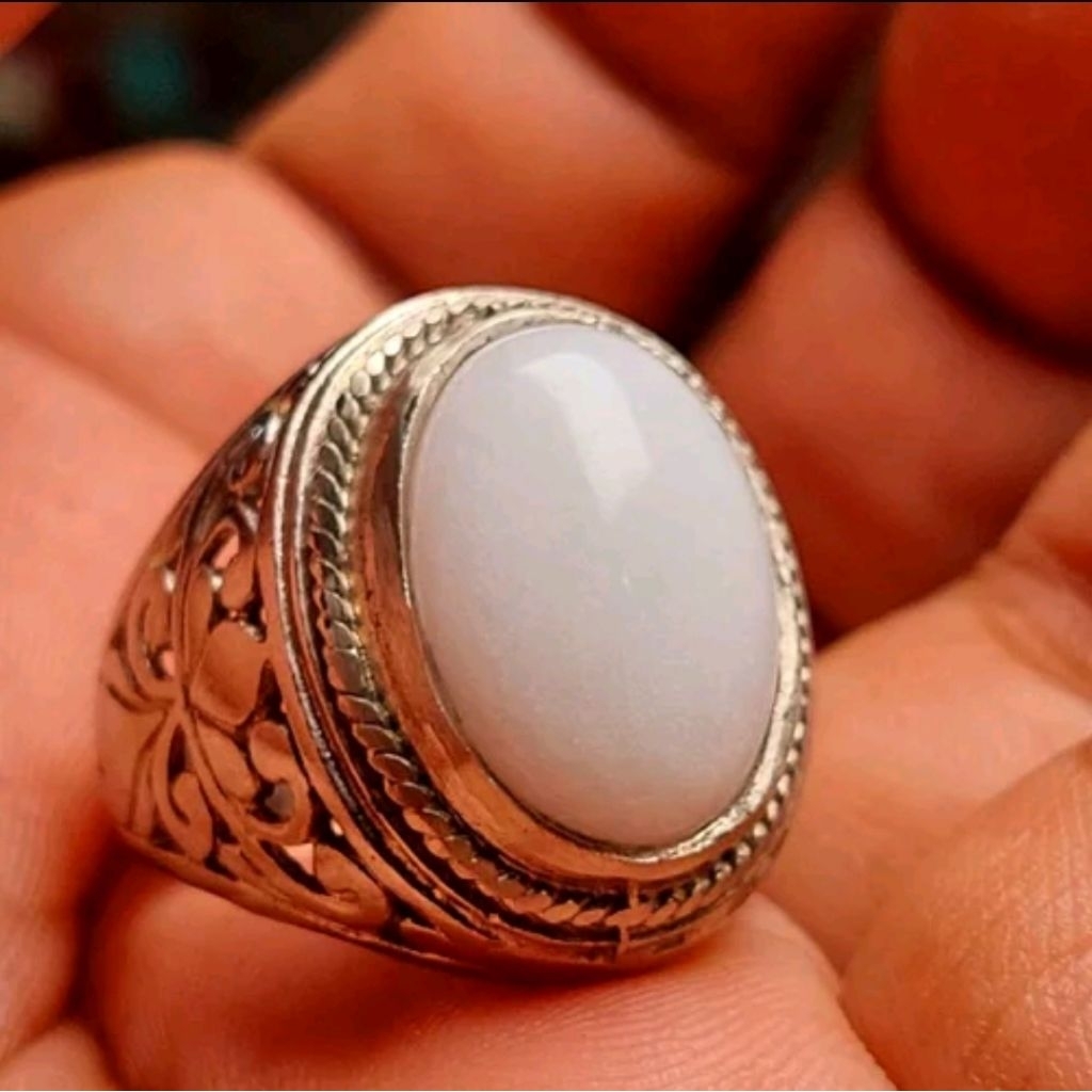 cincin giok putih china dim 18mm mewah cincin pria wanita terlaris