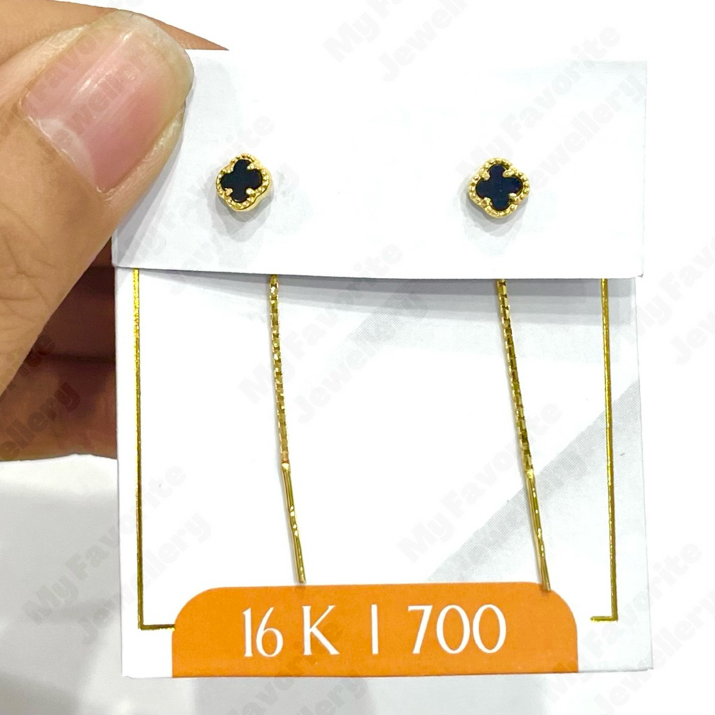Anting Jarum Van Clover Emas Asli Kadar 700