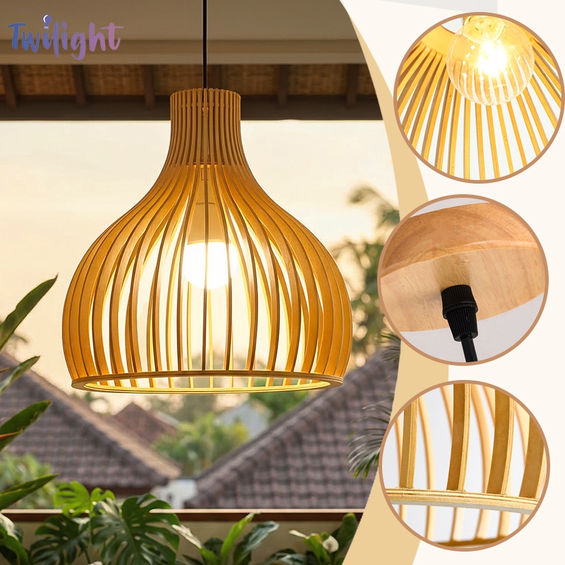 Lampu Gantung Kayu Minimalis Nordic Lampu Hias Pendant Lamp E27 Desain Unik Cocok Untuk Ruang Tamu K