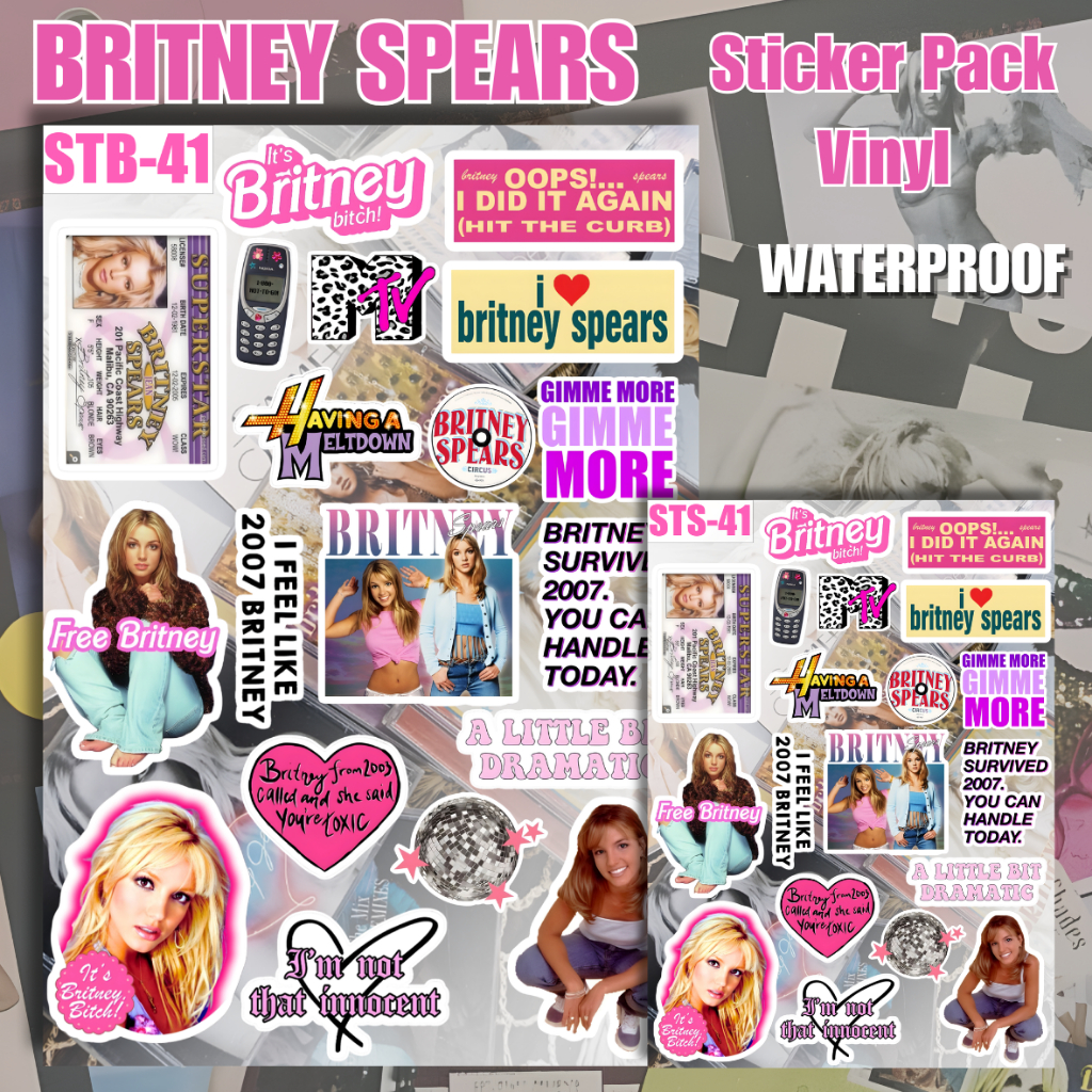 Britney Spears Music Sticker Pack Vinyl Waterproof Tahan Lama – Stiker Pop Icon Aesthetic Premium An