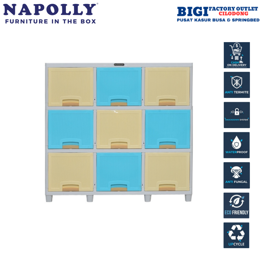 Napolly | Lemari Plastik Napolly Locker Box 3 Susun Dan 2 Susun (9 Ruang Penyimpanan) & 2 Susun (6 R