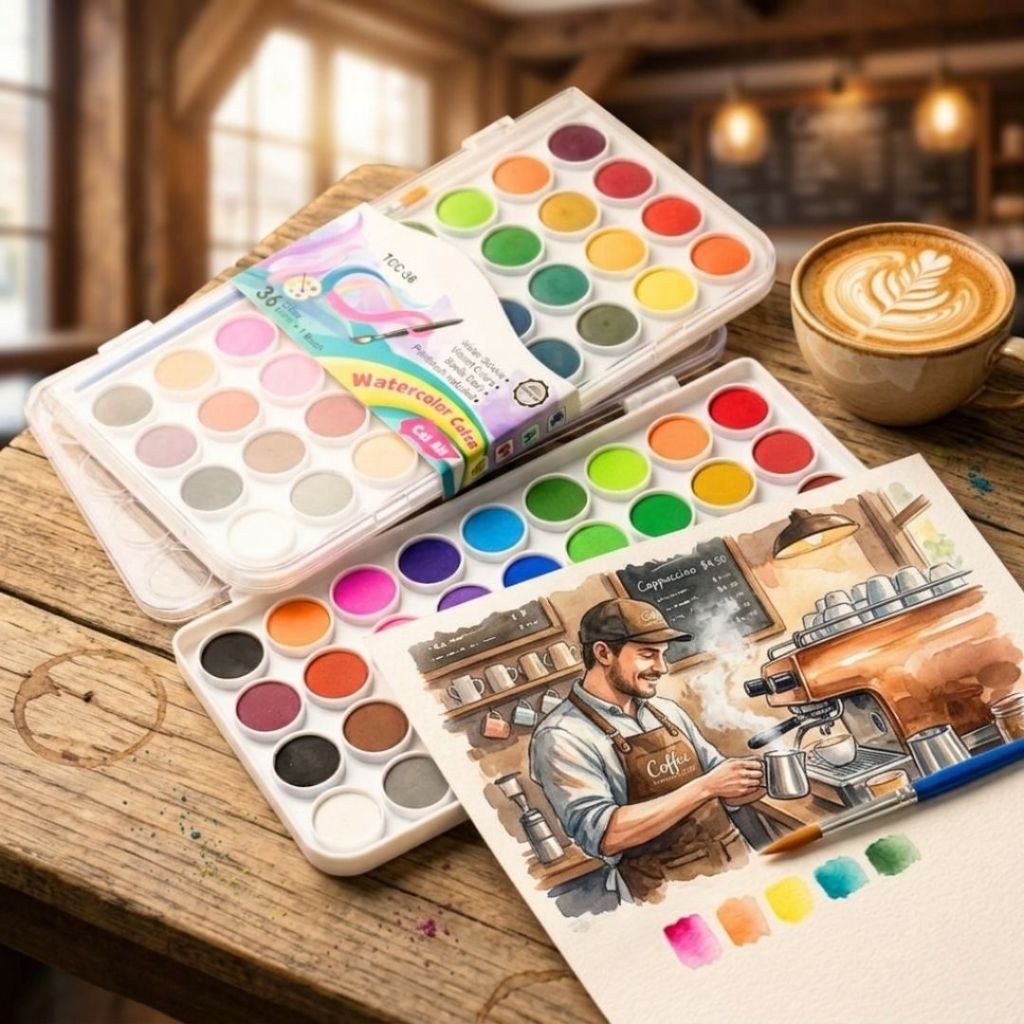 Watercolor Paint Set 36 Colors Cat Air + Brush Kuas