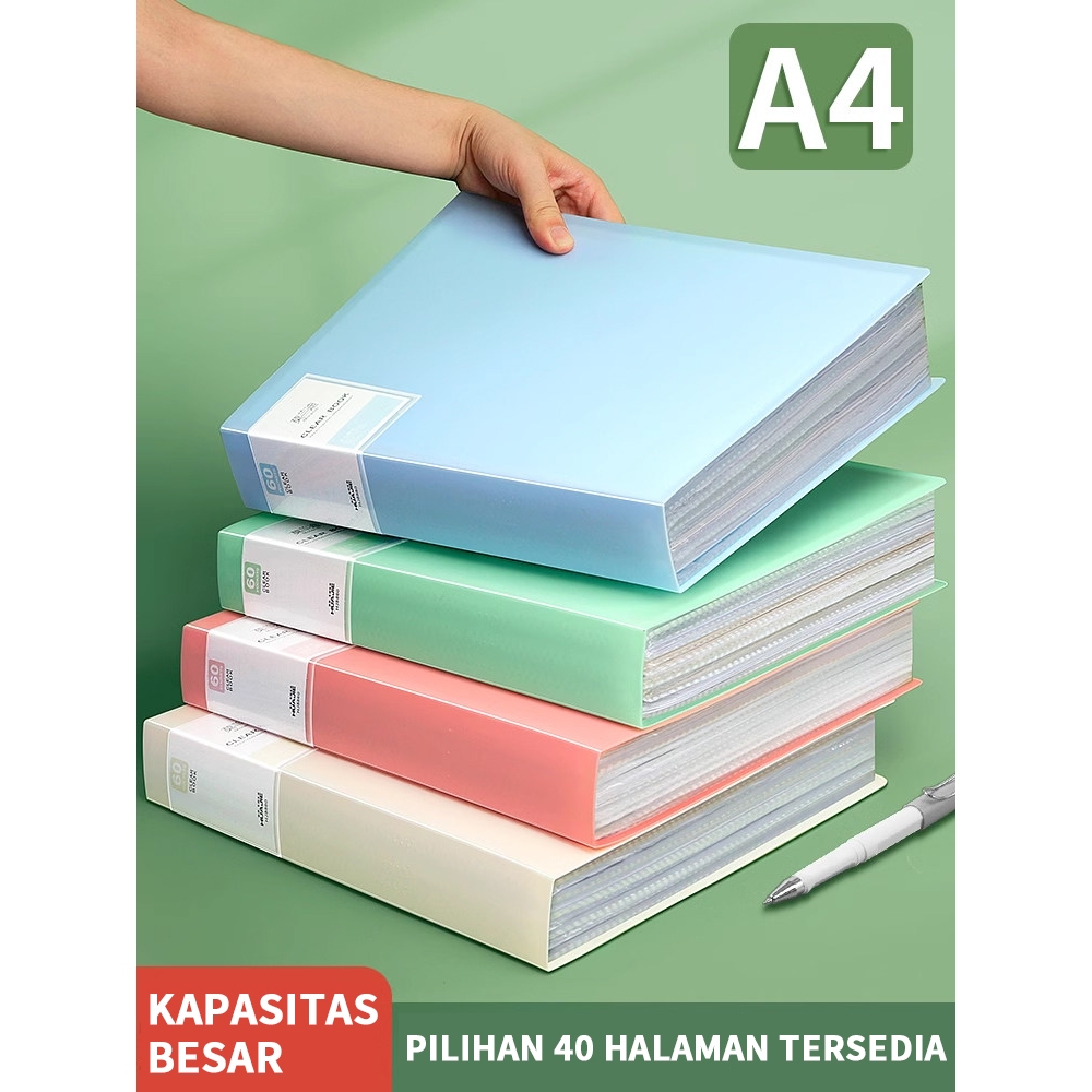 Buku Display Clear Holder A4 30 Lembar Map File Dokumen Transparan Warna Pastel