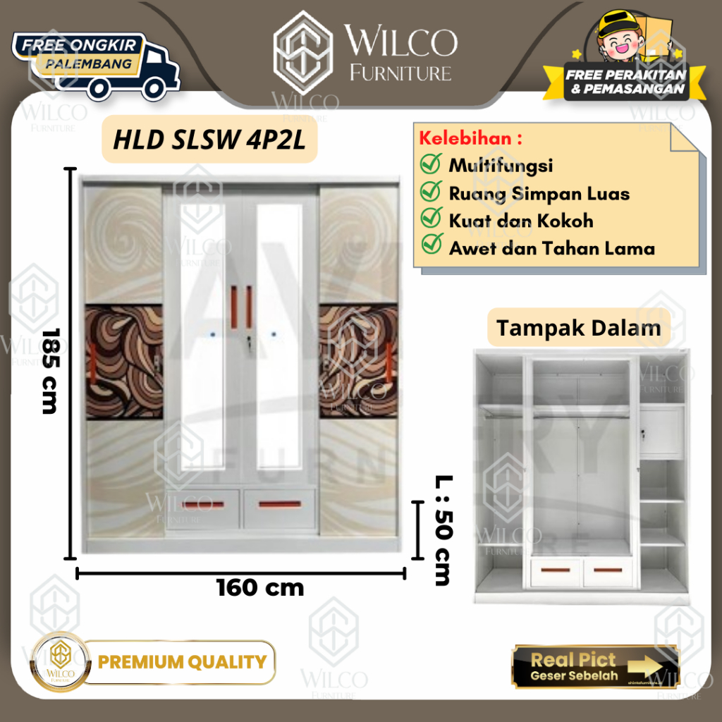 Lemari Pakaian HLD SLSW 4P2L by Avery Furniture | Lemari Baju PLat Besi LED Serbaguna