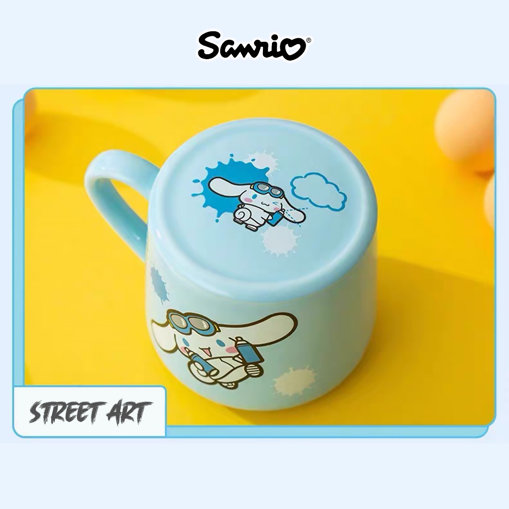 Mug + Tutup Cinnamoroll Original Sanrio Street Art Series Porselen Keramik Cangkir Gelas Kopi Teh Su