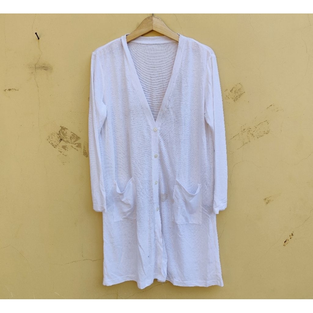 Lauren vidal - atasan outer long cardigan wanita lengan panjang putih