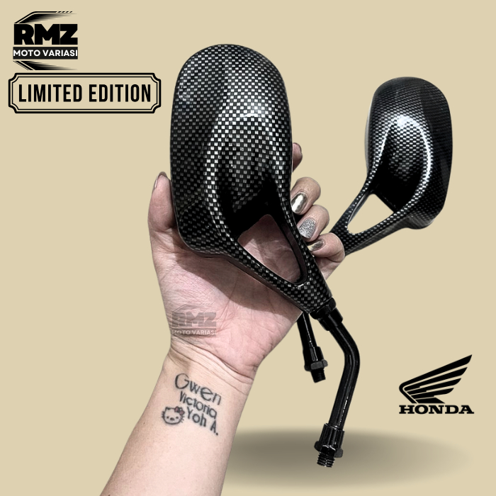 Spion Motor CNC Antik Limited Edition Drat Honda 10mm Anti Getar Model Unik Carbon Style Beat Vario 