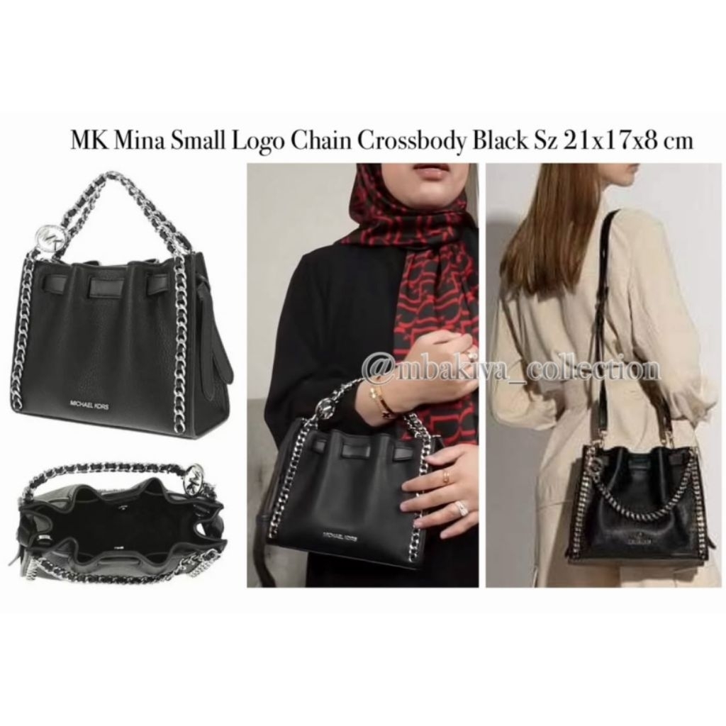 MK Mina Small Logo Chain Crossbody Black