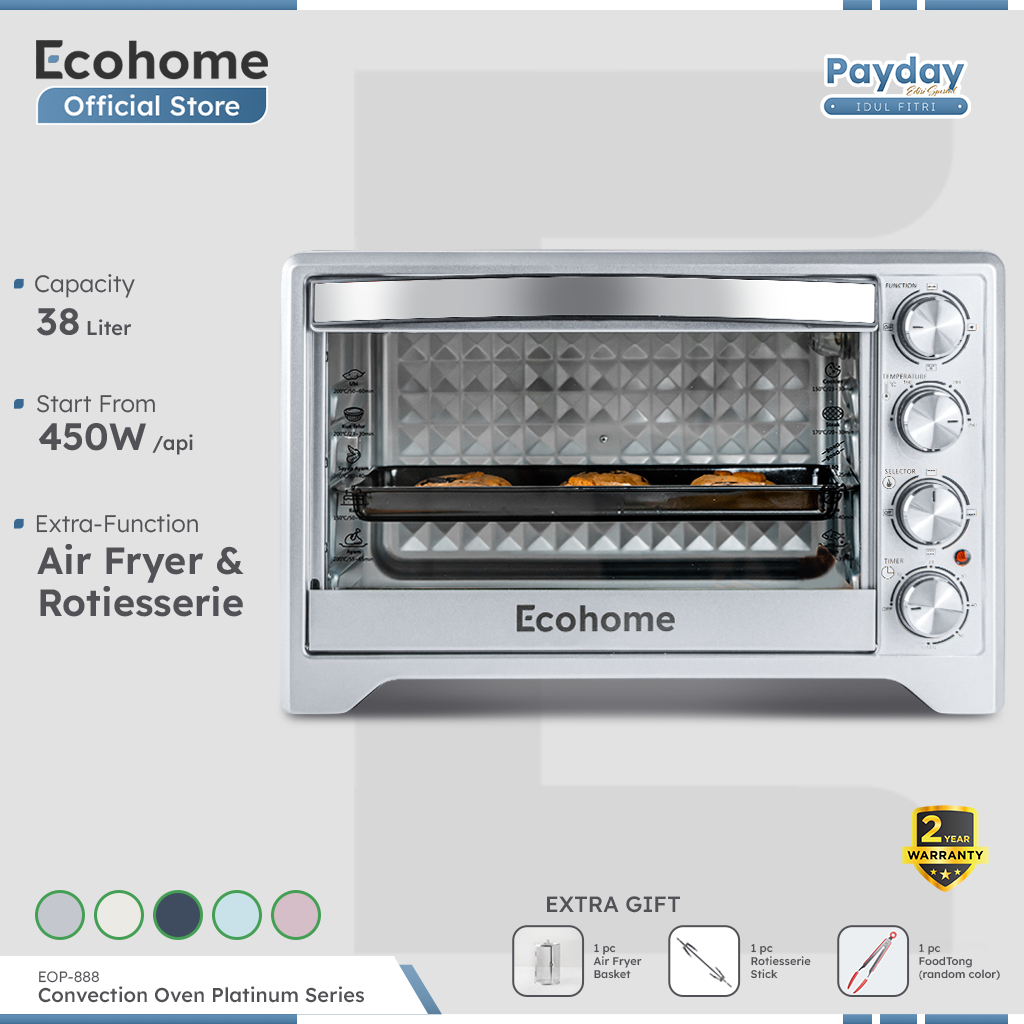 ECOHOME Oven Platinum Series EOP888 38L Capacity Low Watt with Air Fryer and Rotisserie Function