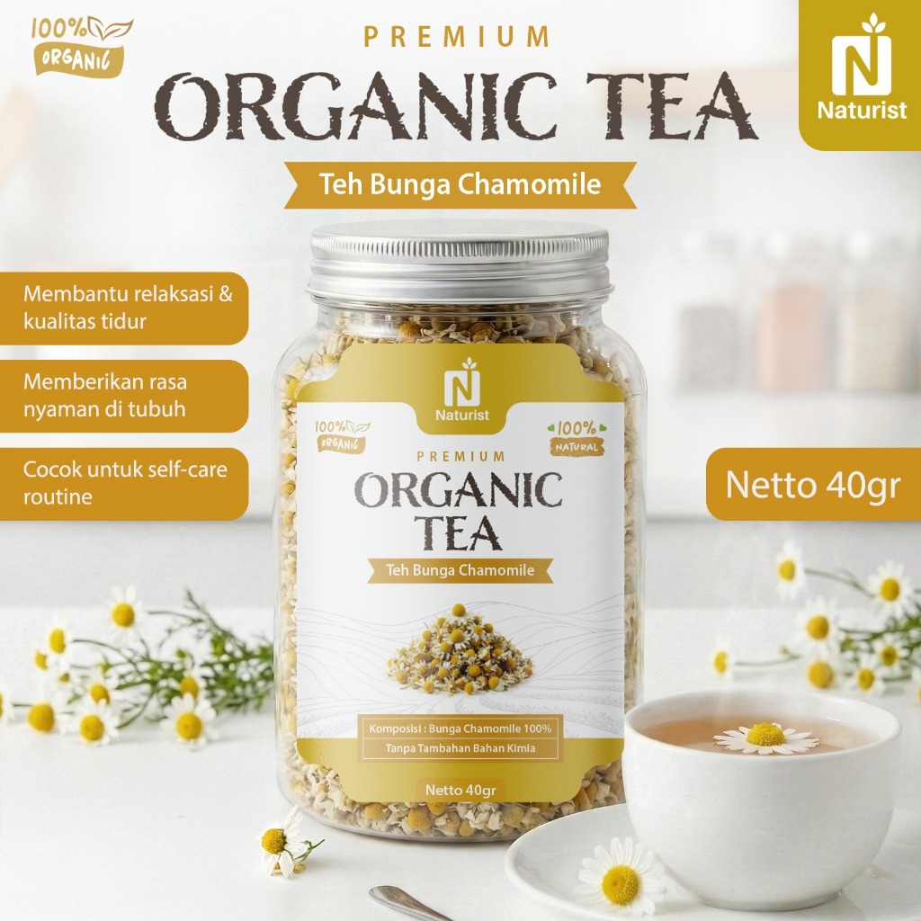 NATURIST Teh Chamomile Organik 40gr Premium Chamomile Tea 100% Natural Herbal Tanpa Bahan Kimia