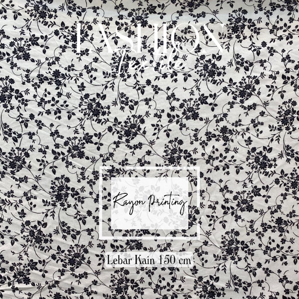 Kain Rayon Printing Premium | Kain Rayon Motif Bunga Kecil | Bahan Baju dan Setelan Celana lt1