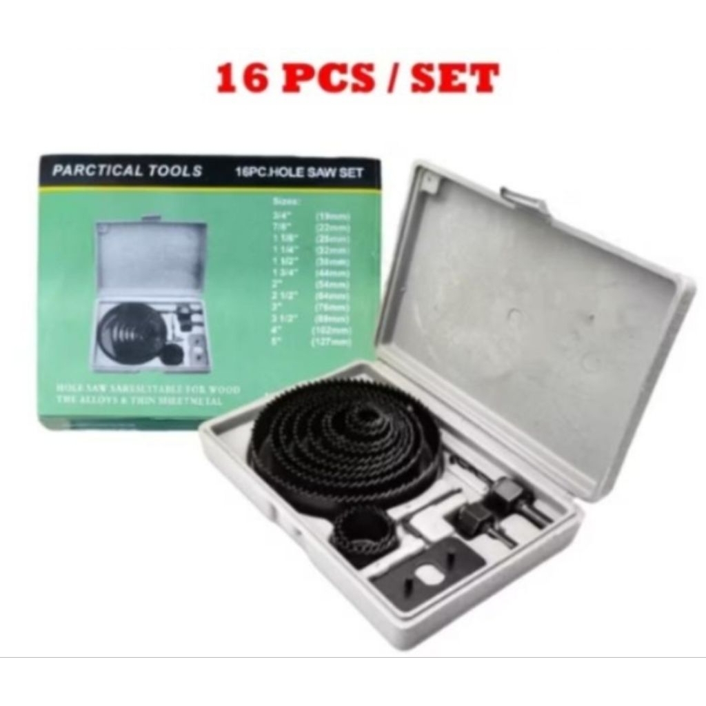 Mata Bor Hole Saw Kit 16 pcs Hole Saw Kit Set 16 Pcs Mata Bor Pelubang Kayu PVC