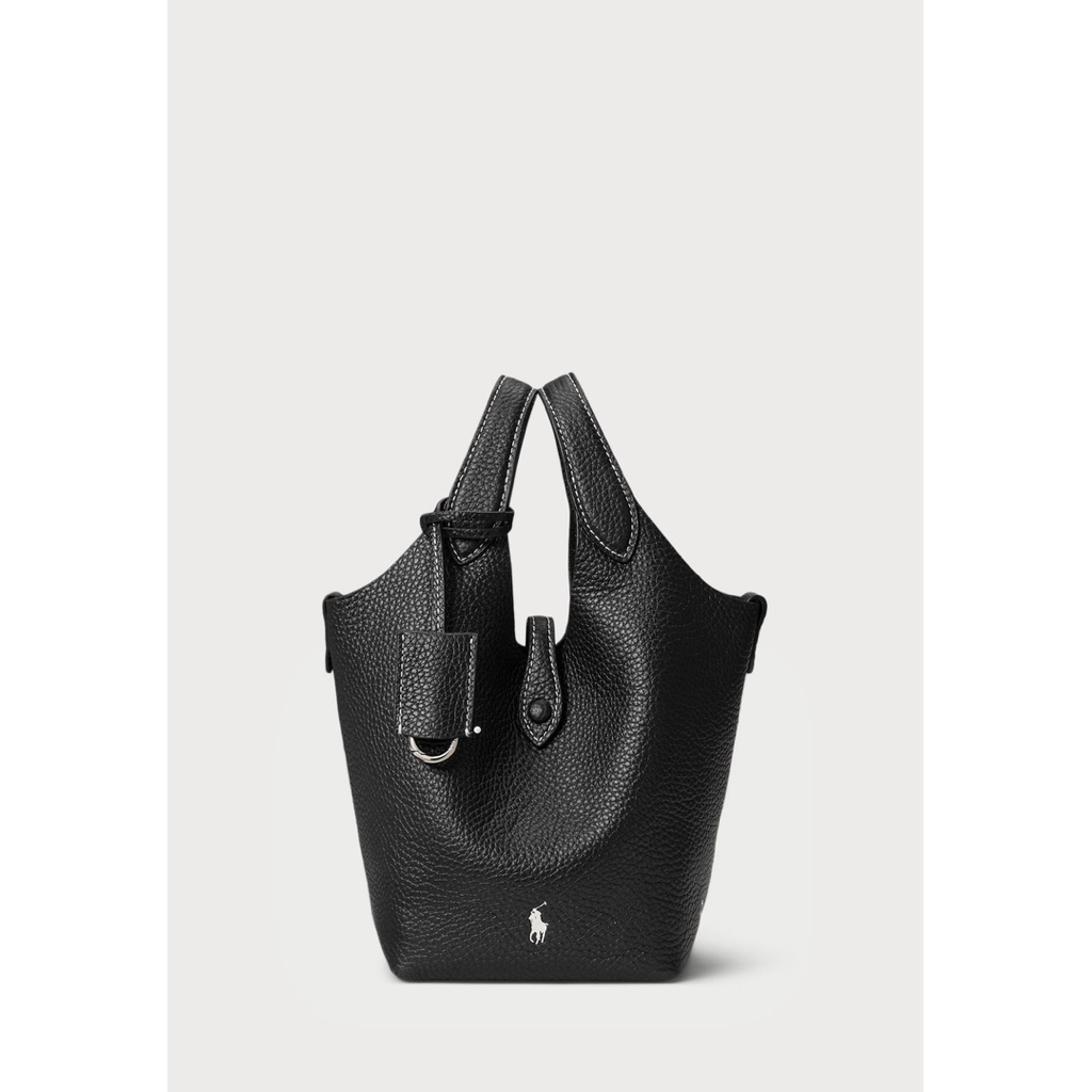 RALPH LAUREN POLO Small Calf Leather Tote Bag in Black