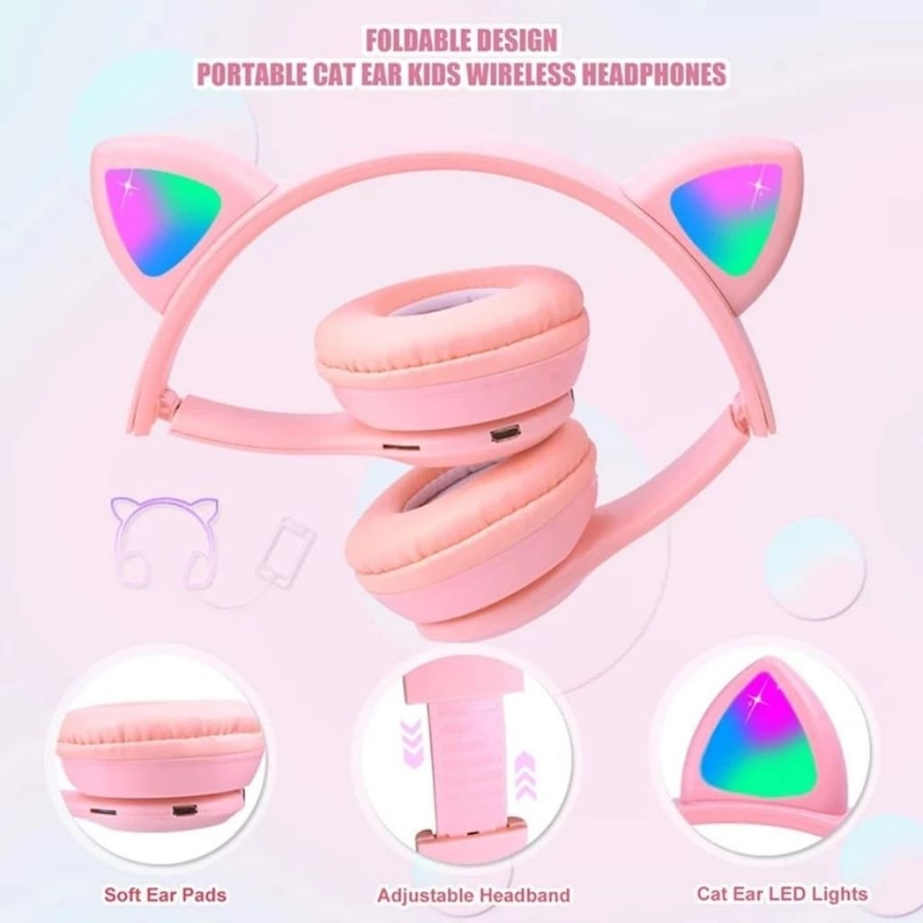 Headphone Wireless Bluetooth P47M Cat Ear Headset Bando Stereo Bass