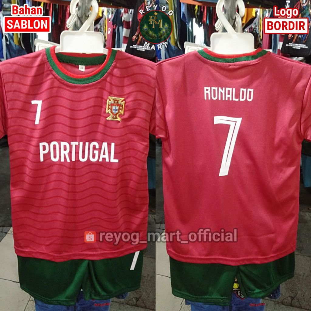 SETELAN KIDS PORTUGAL HOME 2026 WORLD CUP RONALDO 7 LOGO BORDIR JERSEY CELANA ANAK PIALA DUNIA