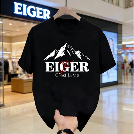 COD Kaos katun lengan pendek berkerah bulat ukuran besar klasik untuk pria EIGER dengan motif huruf 