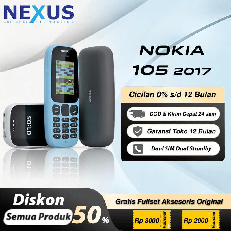 HP Nokia 105 2017 Dual SIM Layar Warna Sinyal Kuat HP Jadul Klasik Baru Fullset Garansi Toko 1 Bulan