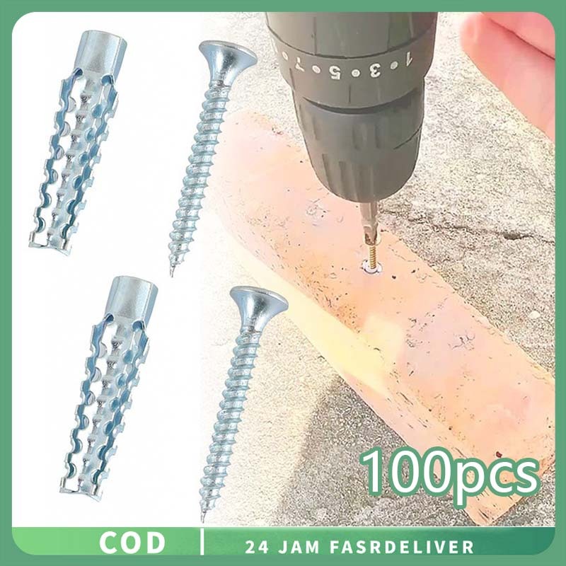 M6/M8 Baut Sekrup Tembok Dinding 100pcs Tahan Aus Baut Piser Tembok Kekerasan Tinggi Angkur Sekrup T