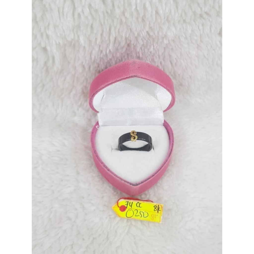 CC1068DLM Cincin keramik variasi inisiasi huruf S emas kuning asli berat 0.250 sama mata 3.300 no.12