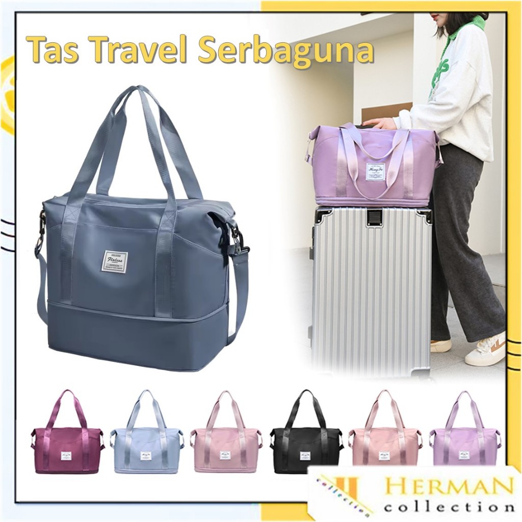 HC Tas Travel Lipat Ukuran Besar 2 - 3 Tingkat Foldable Duffel Bag Polos Murah Hand Carry Tas Koper 