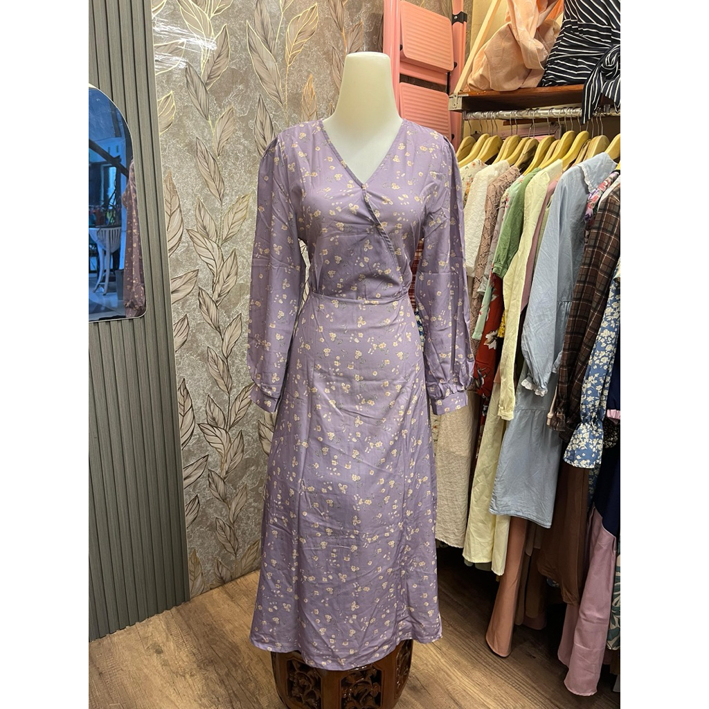 Ungu lilac gamis long dress bunga kecil