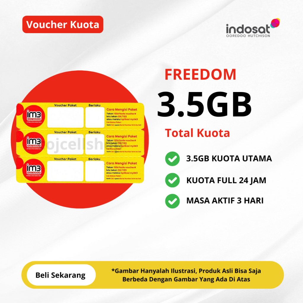 Voucher Indosat Freedom 3.5GB 3 Hari Full 24 JAM - Voucher IM3 Ooredoo 3.5GB Full 24 JAM Masa Aktif 