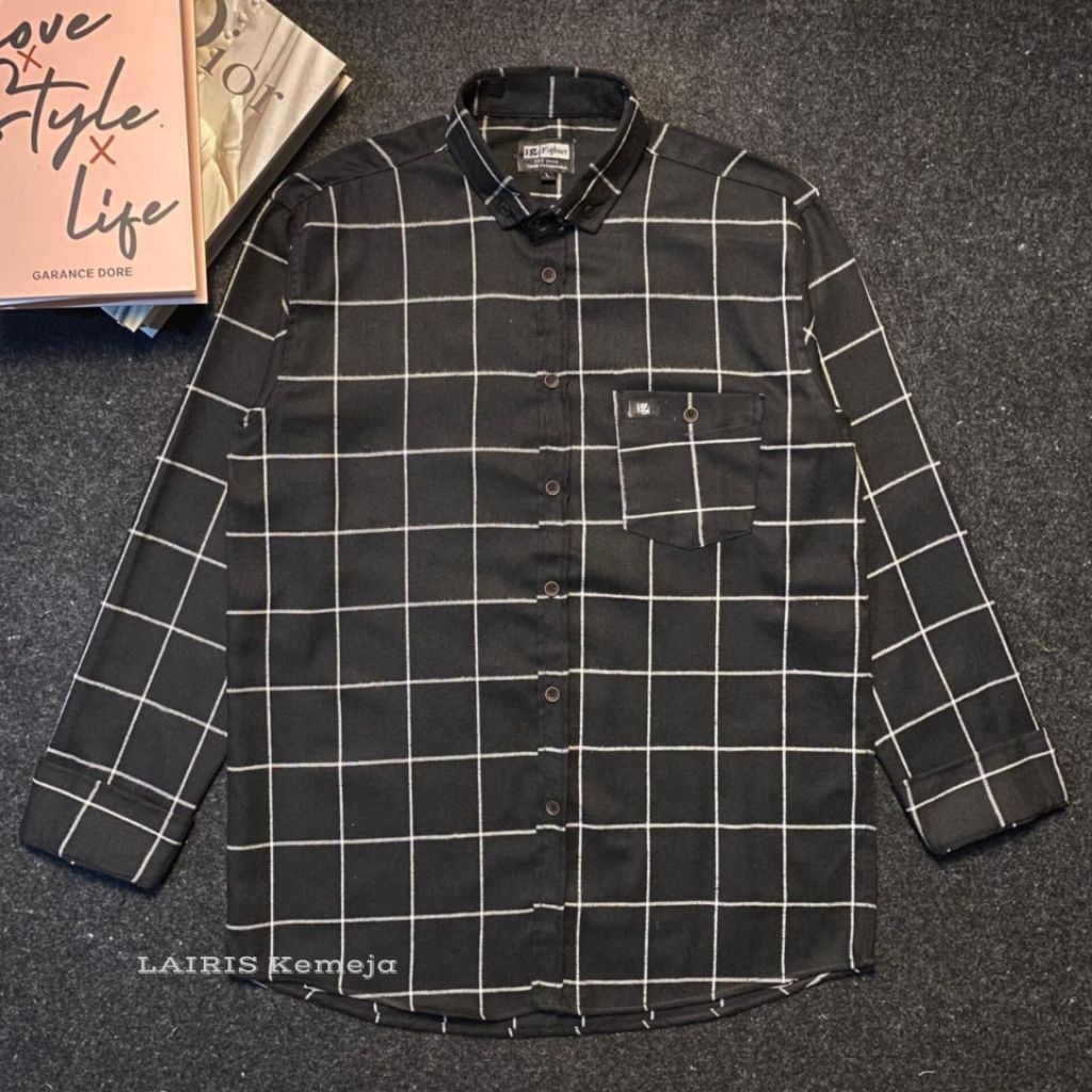 Flanel Lengan panjang Premium flanel woll Motif Hitam garis putih