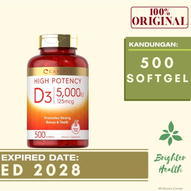 Carlyle High Potency D3 5000iu 5000 IU 500 softgels vitamin D3 ori usa