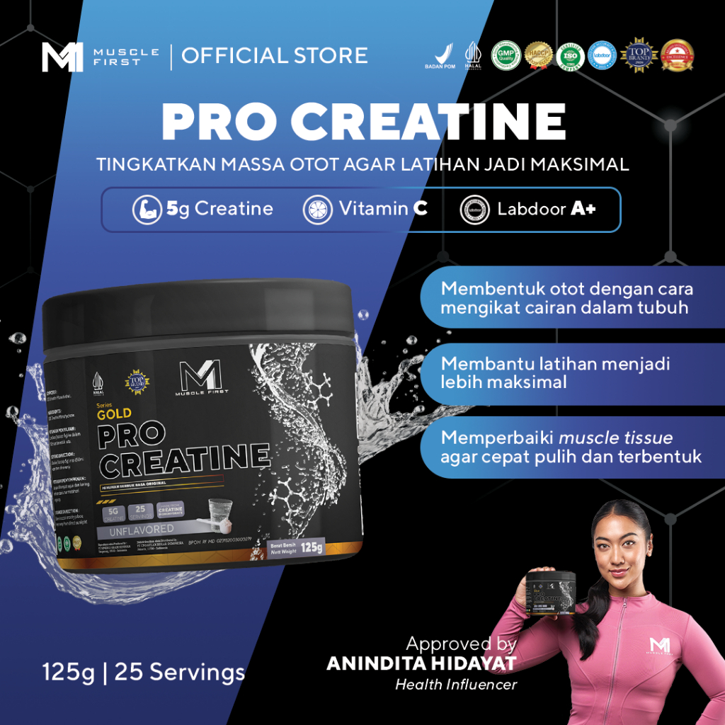 MUSCLE FIRST Pro Creatine 125gr Unflavored - Menambah Massa Otot Suplemen Fitness