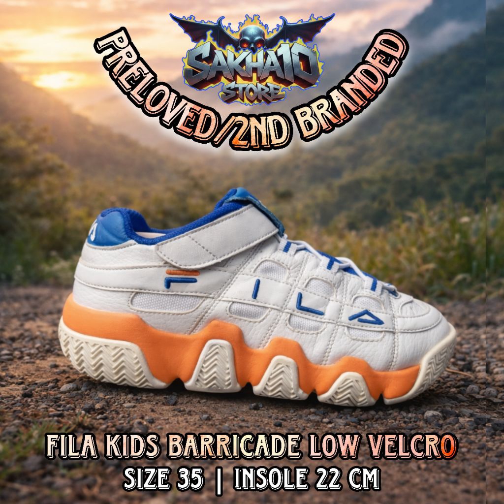 SEPATU SNEAKERS ANAK COWO/CEWE CASUAL/SANTAI/BASKET FILA BARRICADE LOW VELCRO KEREN LANGKA