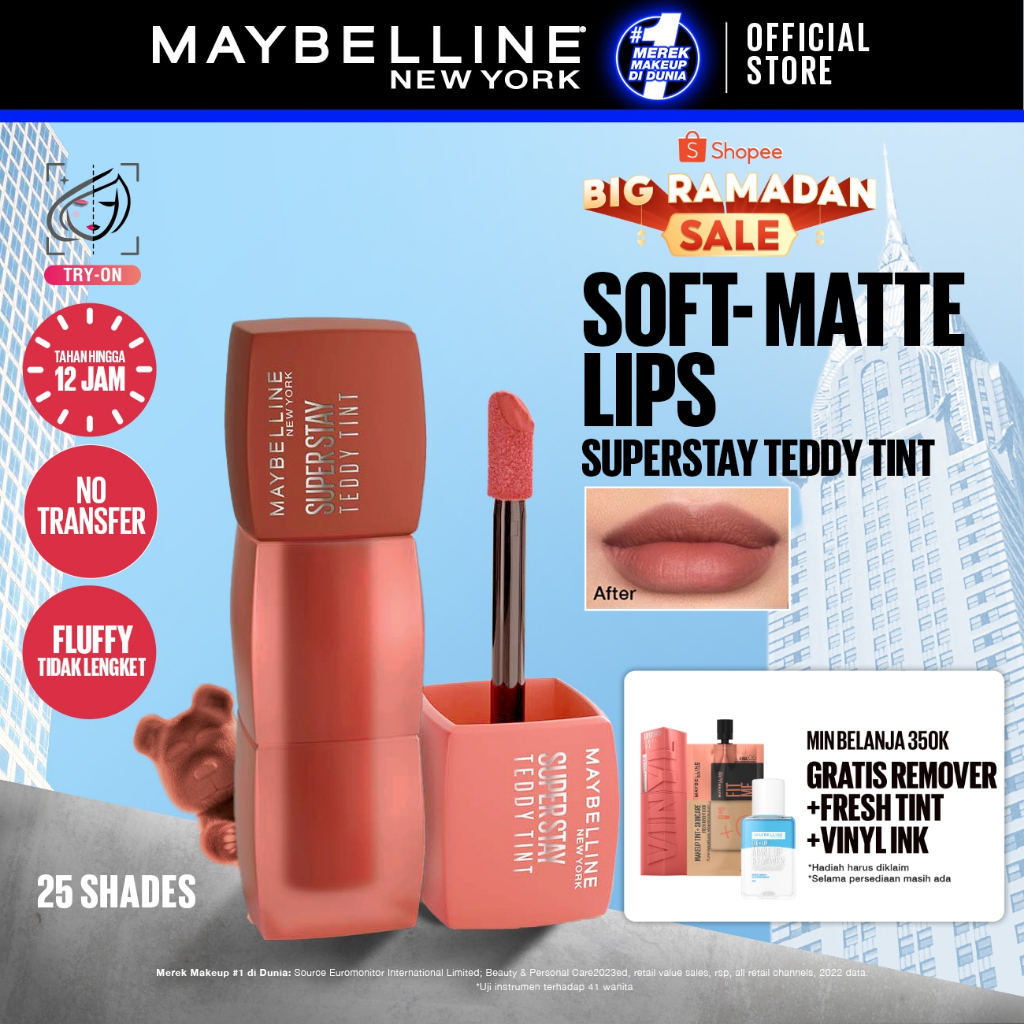 Maybelline Superstay Teddy Tint 5 mL -  Teddy Soft Matte Tahan 12 Jam Lipstick Lipcream Lipstik Perf