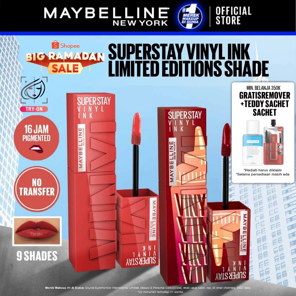 MAYBELLINE OFFICIAL Superstay Vinyl Ink 4.2 ml LIMITED EDITION - Shiny Pigmented Liquid Lipstik Lips