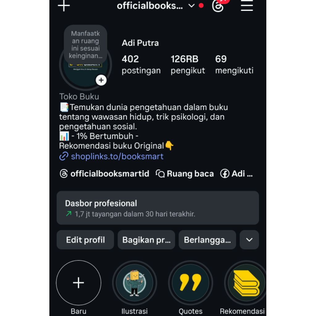 Jasa Transfer Akun Instagram 100K+ Niche Edukasi / Self Improvement