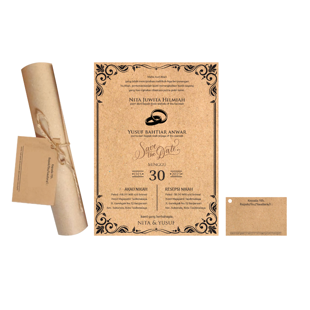undangan pernikahan aesthetic gulung - undangan nikah unik roll invitation - undangan buket simpel