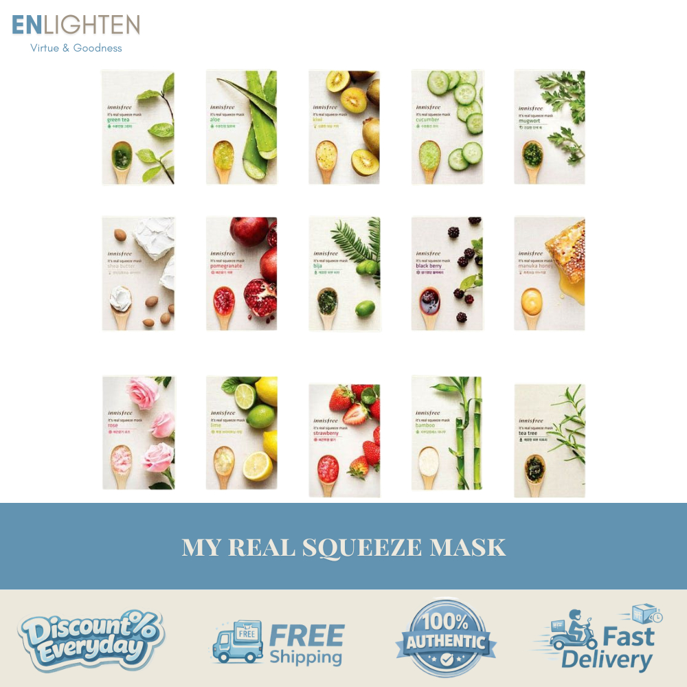 INNISFREE My Real Squeeze Facial Sheet Mask Masker Wajah Muka Korea Skin Care 18 Type IF001