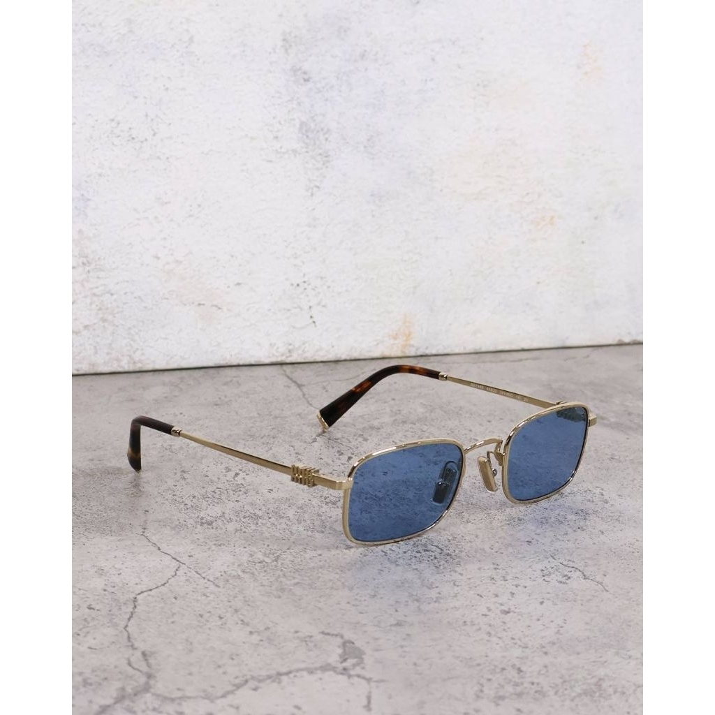 Miumiu A53S Logo Sunglasses Pale Gold Light Blue