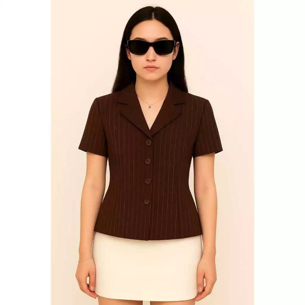 Atasan Wanita Model Blazer Lengan Pendek - Blouse Wanita Korea Style PremiumBlazer Shirt Wanita V Ne