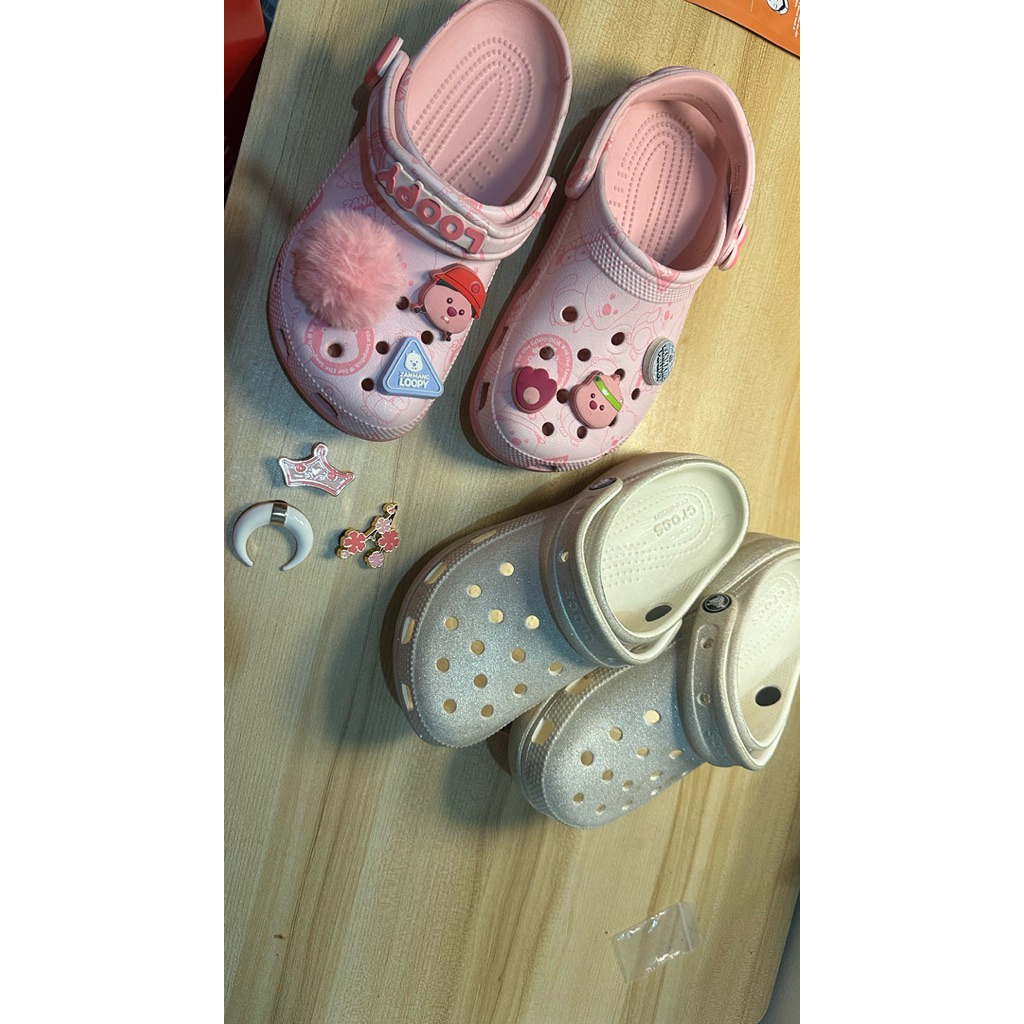 Crocs Loopy Zanmang Preloved, Crocs Glitter Beige Preloved