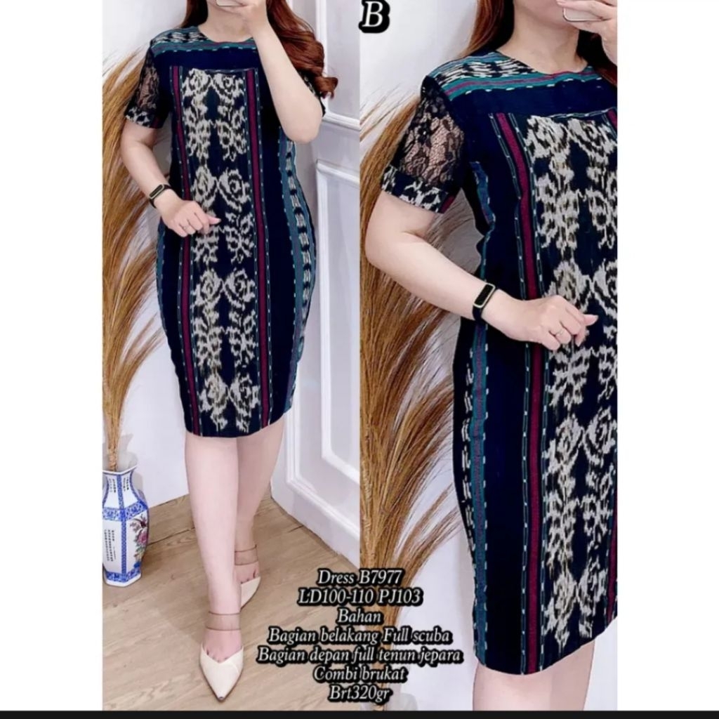 Dres Tenun Gaun Wanita Kombinasi Brukat Cantik