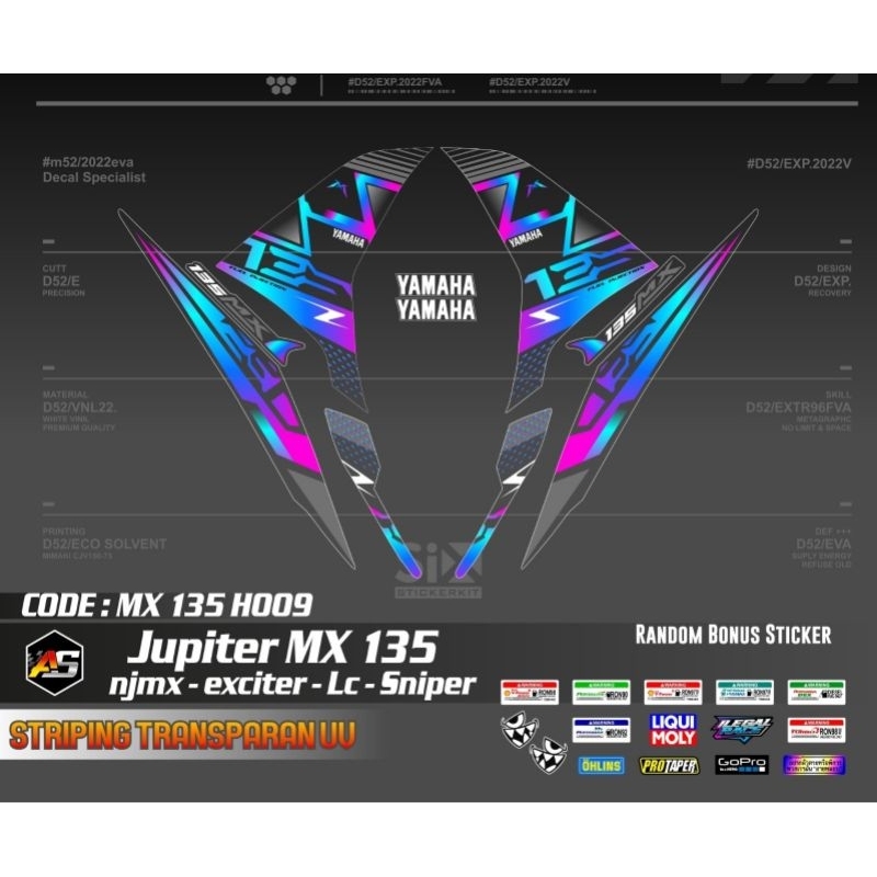Striping Transparan Jupiter Mx 135/exciter lc sniper/Decal stiker stripping variasi transparan uv ya