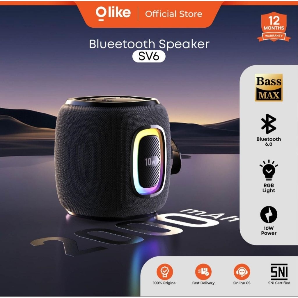 Olike SV6 Bluetooth Speaker 6.0 10W subwoofer Dual Bass Tws Rgb Light 2000mAh