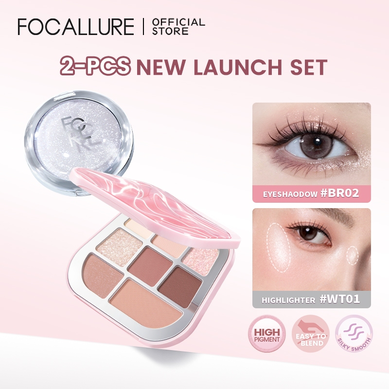 FOCALLURE 2PCS  Set 8-Color Eyeshadow Palette 3D Natural Highlighter Multi-use Matte Shimmer
